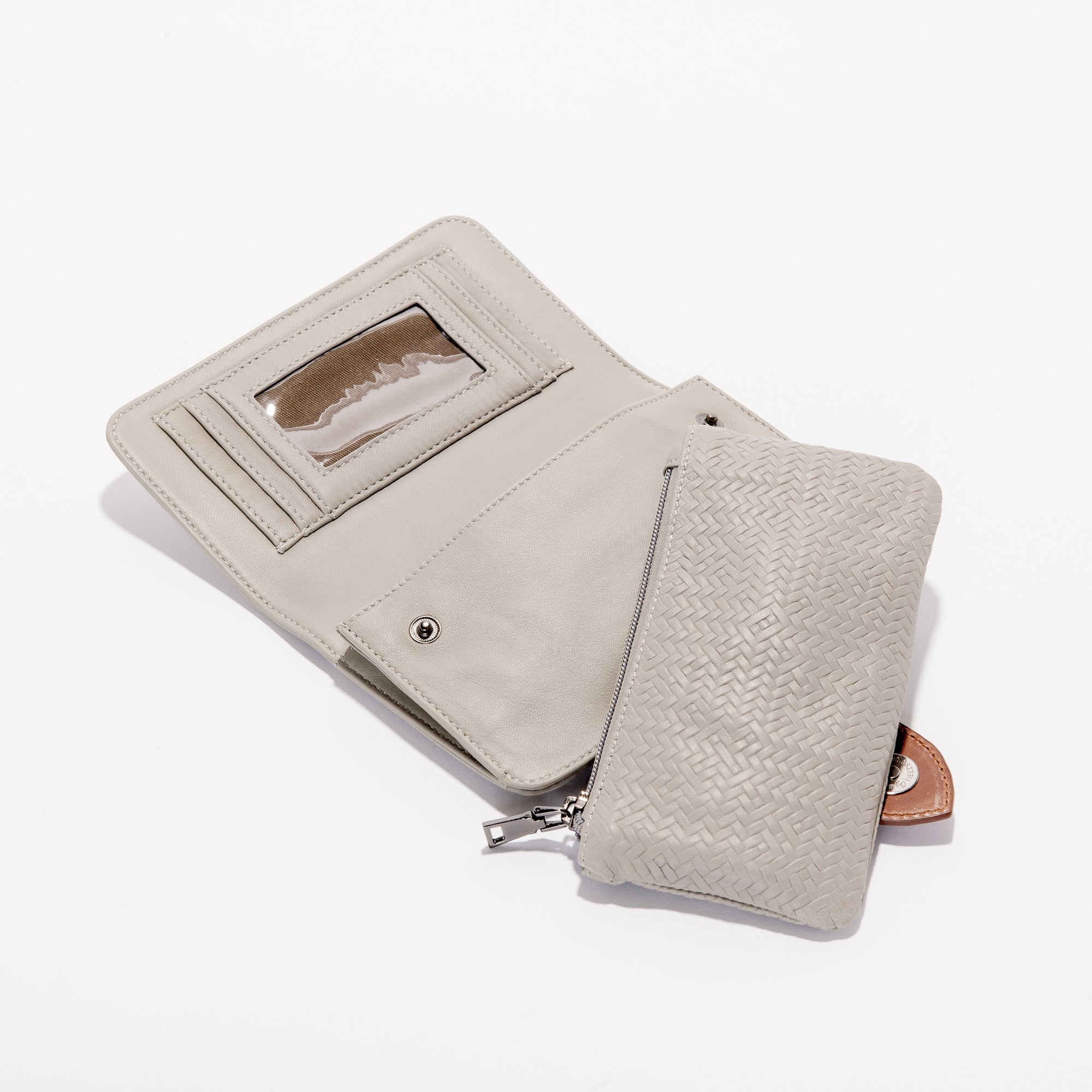 Harlequin Belle Sidewalk Leather Wallet Purse Grey Tan Leather